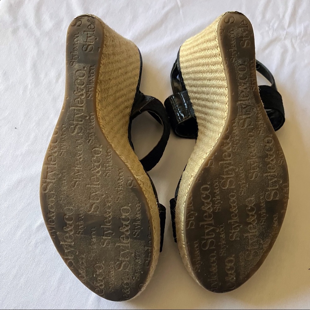 Style & Co. Black woven strap, sling back wedge heel,  Jute heel 4” Size 9 - Picture 8 of 8